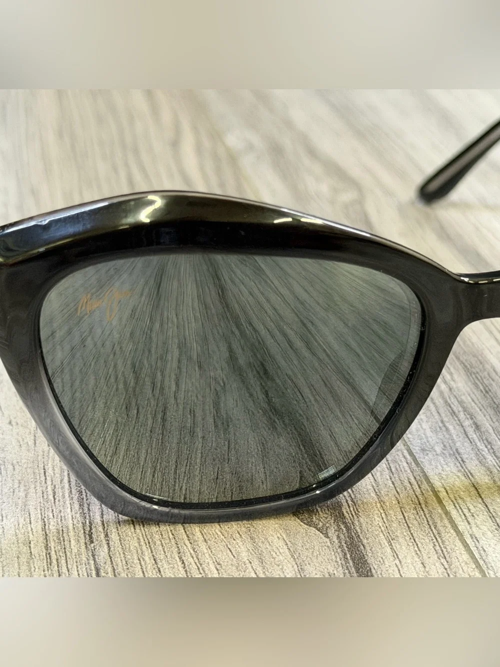 Maui Jim Lotus MJ827-02J Polarized Sunglasses Gloss Black Fade Cat Eye Italy